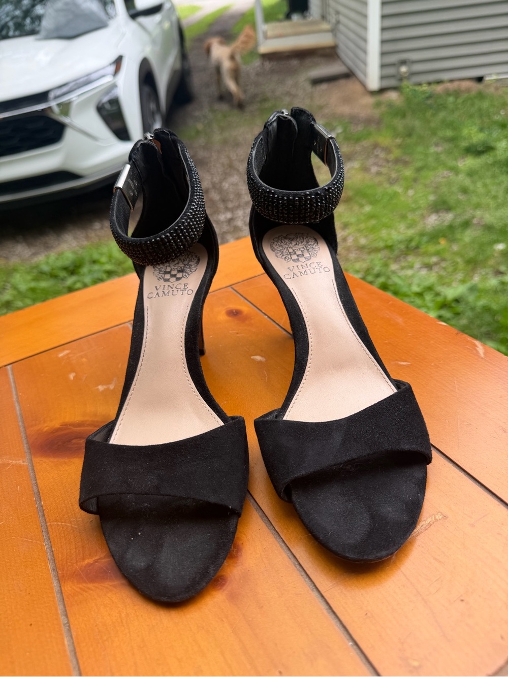Vince Camuto Black Suede Open-Toe Ankle Strap Heels